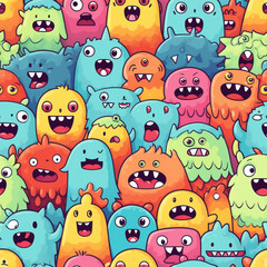 Obraz premium monsters kawaii super cute pattern