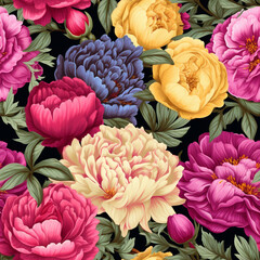  Roses and peonies colorful pattern