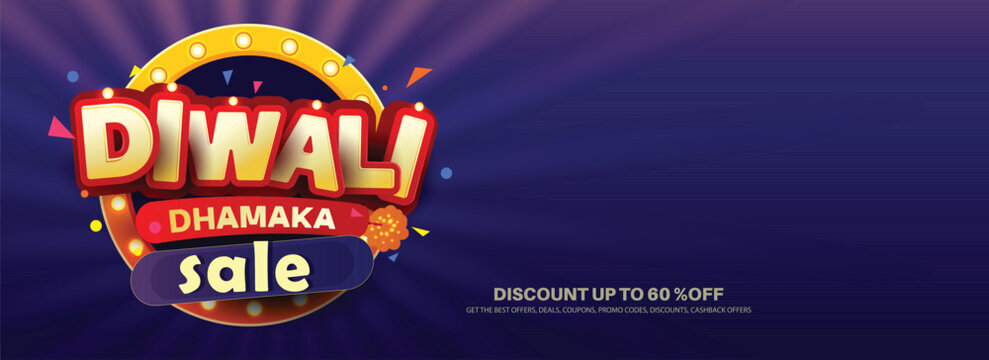 Happy Diwali festive sale greeting cards,banner with indian diya lamps and decorative background Vector illustration.