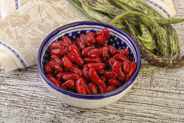 Baked red canned bean in the bowl
