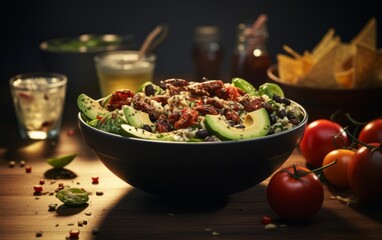 Image of a bowl of healthy foods: fruits, berries, vegetables. Healthy eating concept