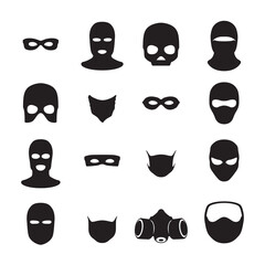 Mask of criminal bandits for hiding face black monochrome silhouette set vector flat