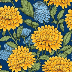 seamless floral pattern blue and yellow