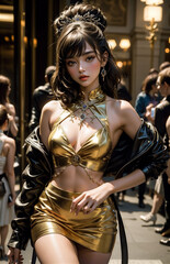 Obraz na płótnie Canvas Fashion show. Sexy girl in a beautiful dress. Beautiful asian woman model. Beauty, fashion.