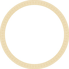 Vector round golden classic frame. Greek meander. Patterns of Greece and ancient Rome. Circle european border