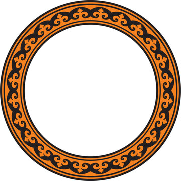recommend clip art: Vector orange and black Kazakh national round pattern, frame. Ethnic ornament of the nomadic peoples of Asia, the Great Steppe, Kazakhs, Kirghiz, Kalmyks, Mongols, Buryats, Turkmens