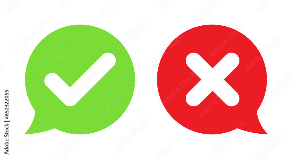 Poster speech bubble with check and x cross icon vector in flat style
