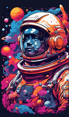 Illustration of an astronaut in outer space with a rainbow colored atmosphere 8