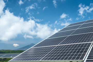 Solar panels of polycrystalline silicon, renewable technology for ecology energy against sky