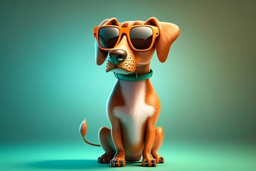 Naklejka premium Dog with sunglasses. 3D illustration. 3D CG. High resolution.
