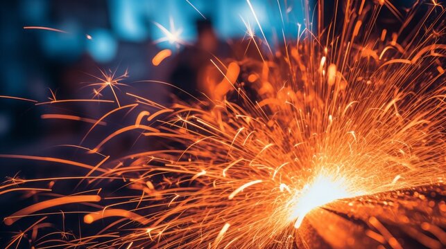 sparks from fire welding bright background.