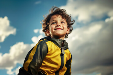 Photo of small boy as super hero - obrazy, fototapety, plakaty