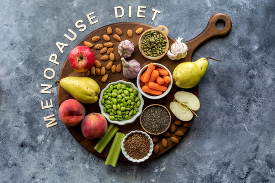 A wooden board topped with foods that are high in phytoestrogens.