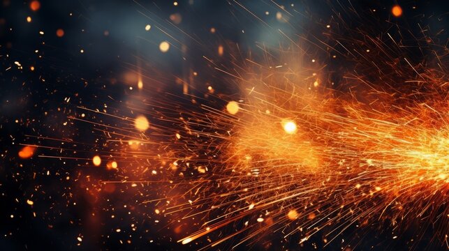 sparks from fire welding bright background.