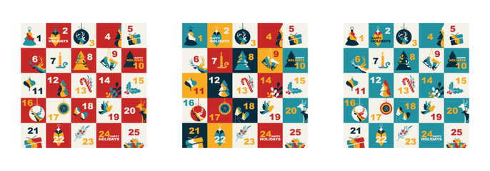 Advent calendars set. Modern color design. - obrazy, fototapety, plakaty