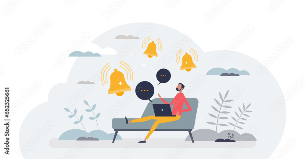 Aufkleber daily notifications and focus mode to avoid distraction apps tiny person concept, transparent backgr