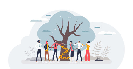 Strength in unity and common growth for development tiny person concept, transparent background. All race, culture and genders together for best cooperation and partnership power illustration. - obrazy, fototapety, plakaty