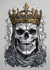 Illustration of a skull king with a golden crown 7