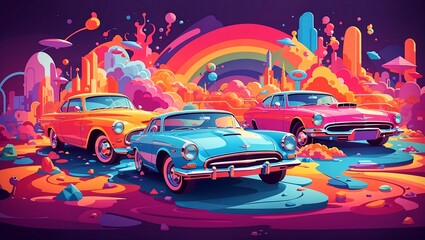 Flat Cartoon Illustration of Cars in a Vibrant Vector Style 