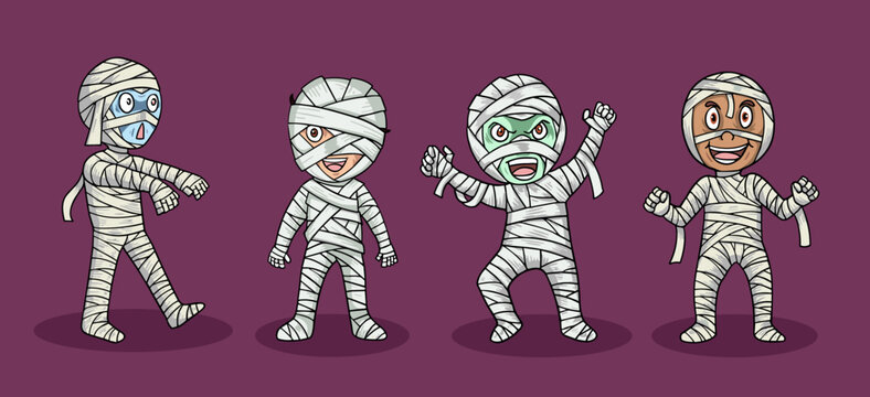 Vector images of cute and scary mummy are available in the bundle for halloween 
