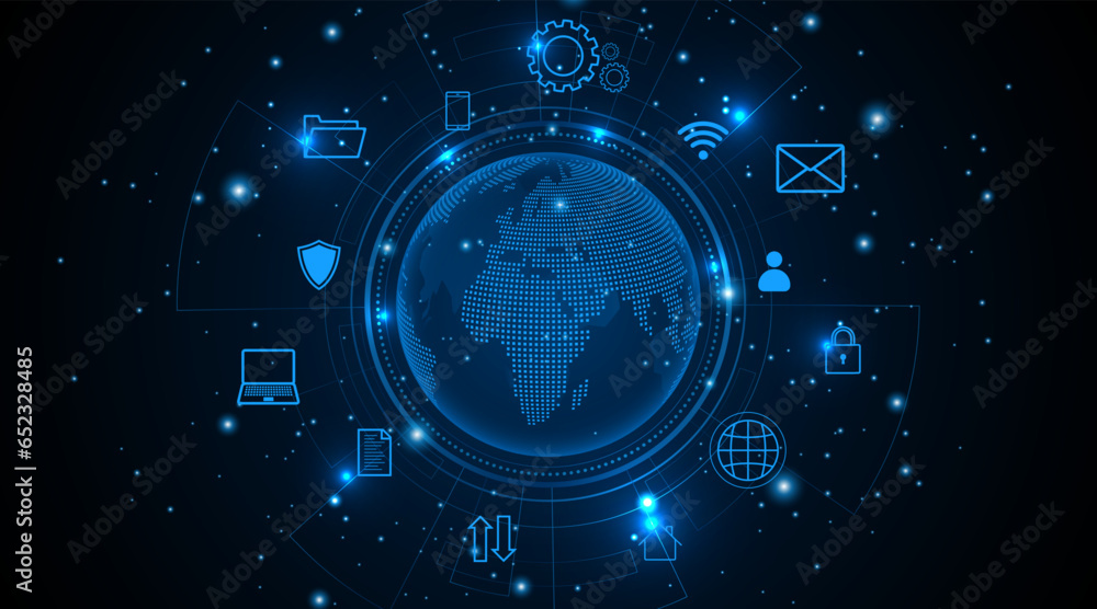 Poster global connection network background. world map. internet technology concept or global communication