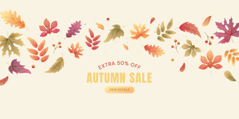 Fototapeta na wymiar Autumn sale banner template with falling leaves.