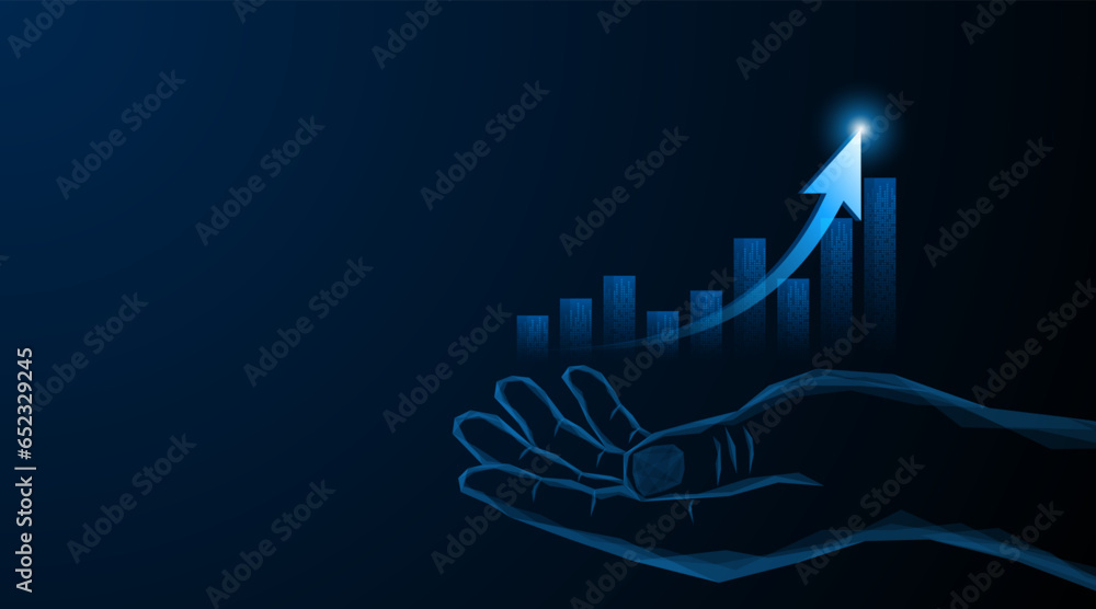 Poster abstract hand holding stock market chart graph with rising candlesticks. business growth concept or 