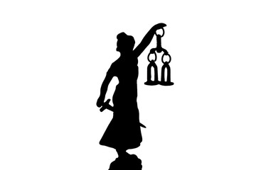 Lady Justice, goddess Justitia, with white background