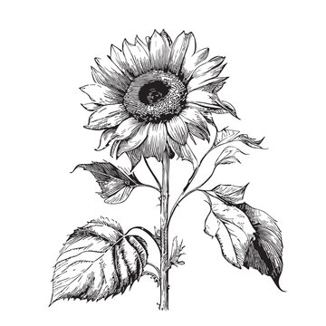Sunflower sketch hand drawn in doodle style illustration