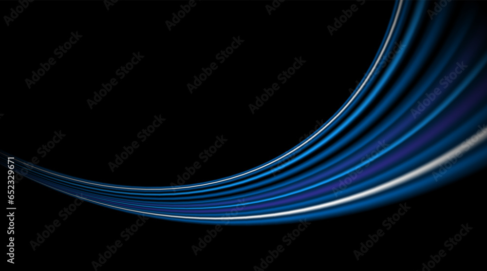Poster Blue glowing lines with glitter light effect on dark background. High speed internet technology concept or fast wireless data transmission. modern internet network connection technology background	