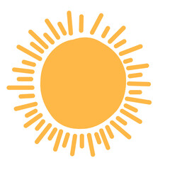 Hand drawn cute shinny sun. Vector graphic illustration. Yellow summer logo, symbol, icon, sign.