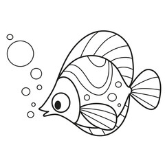 Obraz premium Cute carton sea fish with cirvle ornaments outlined for coloring page isolated on white background