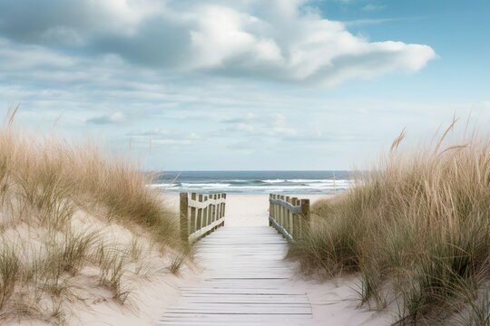 View to beautiful landscape with beach and sand dunes near Henne Strand, North sea coast landscape