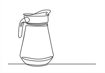 One line continuous drawing of pitcher with lemonade or juice or berry drink or sangria 