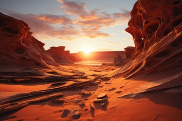 Golden sunset over deserted dunes., generative IA