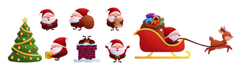 Set of vector Santa Claus isolated on white background