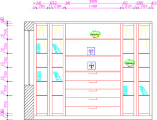 Vector sketch illustration of interior architectural design of furniture and bookshelf furniture that fills the room
