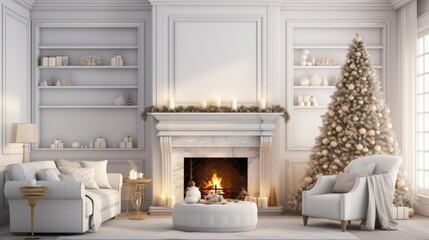 Christmas cozy home interior. Christmas room with a decorated Christmas tree. - Powered by Adobe