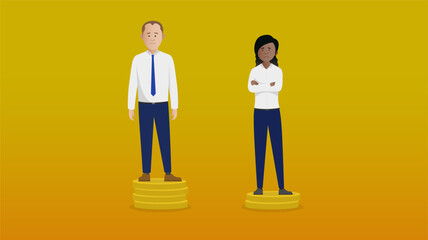Equal pay for men and women illustration concept. Pay inequality. Remove gender pay gap. Simple flat vector characters. Easy to edit flat modern trendy style.