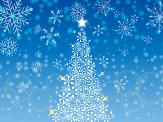 雪の結晶のクリスマスツリーと水色の背景
