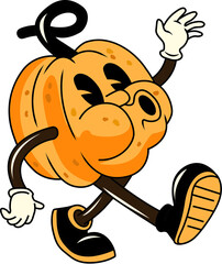 Cheerful Retro Pumpkin Halloween Cartoon Character - 652336408