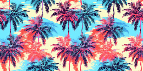 tropical palm tree seamless pattern tile background wallpaper - good for tapestry, cloth, fabric printing - obrazy, fototapety, plakaty