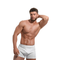 Obraz premium Handsome muscular man isolated on white. Sexy body