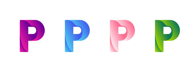 Letter P logo in four different colors, smoothly transitioning in a gradient. A vibrant and stylish design. Modern vector illustration symbol.