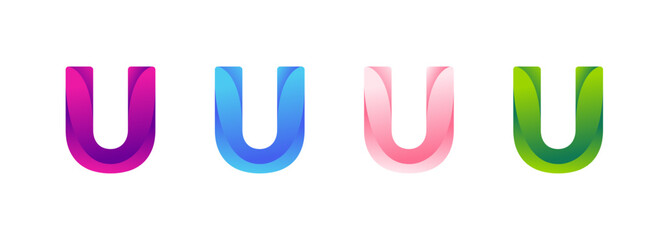 Letter U logo in four different colors, smoothly transitioning in a gradient. A vibrant and stylish design. Modern vector illustration symbol.