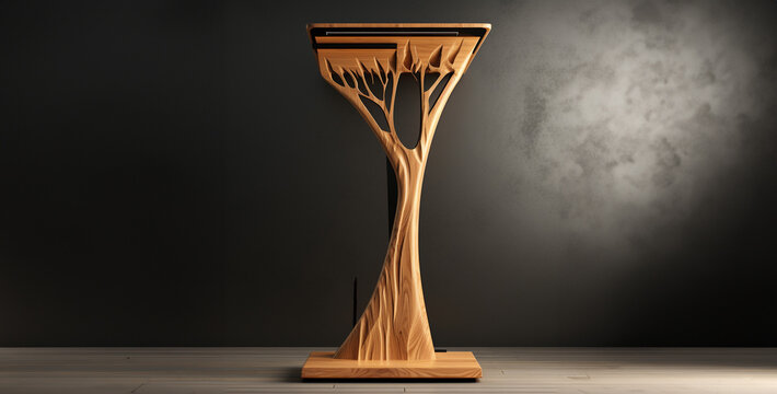 gold trophy of tree, modern wooden podium with tree elements hd wallpaper