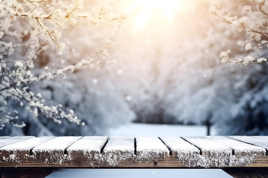 winter forest background with snow