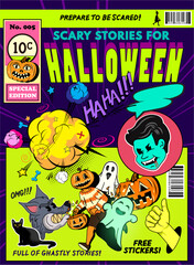 A spooky retro halloween comic magazine cover mockup design. Vector illustration