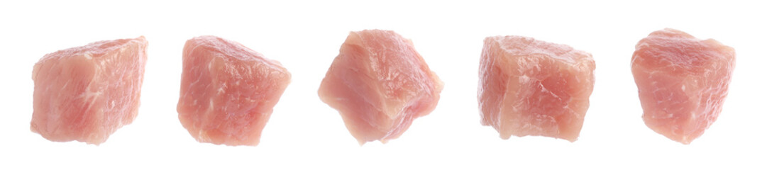 Set with raw pork for goulash isolated on white