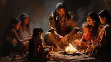 Fototapeta premium authentic native American Indian family scene. National Native American Heritage Month Concept